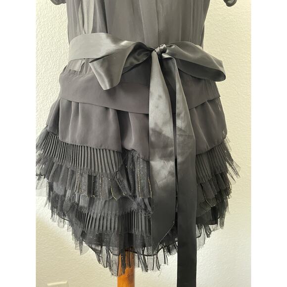 Cristina Gavioli Top  Blouse Tiered Ruffled Tie Front Black - Picture 6 of 16